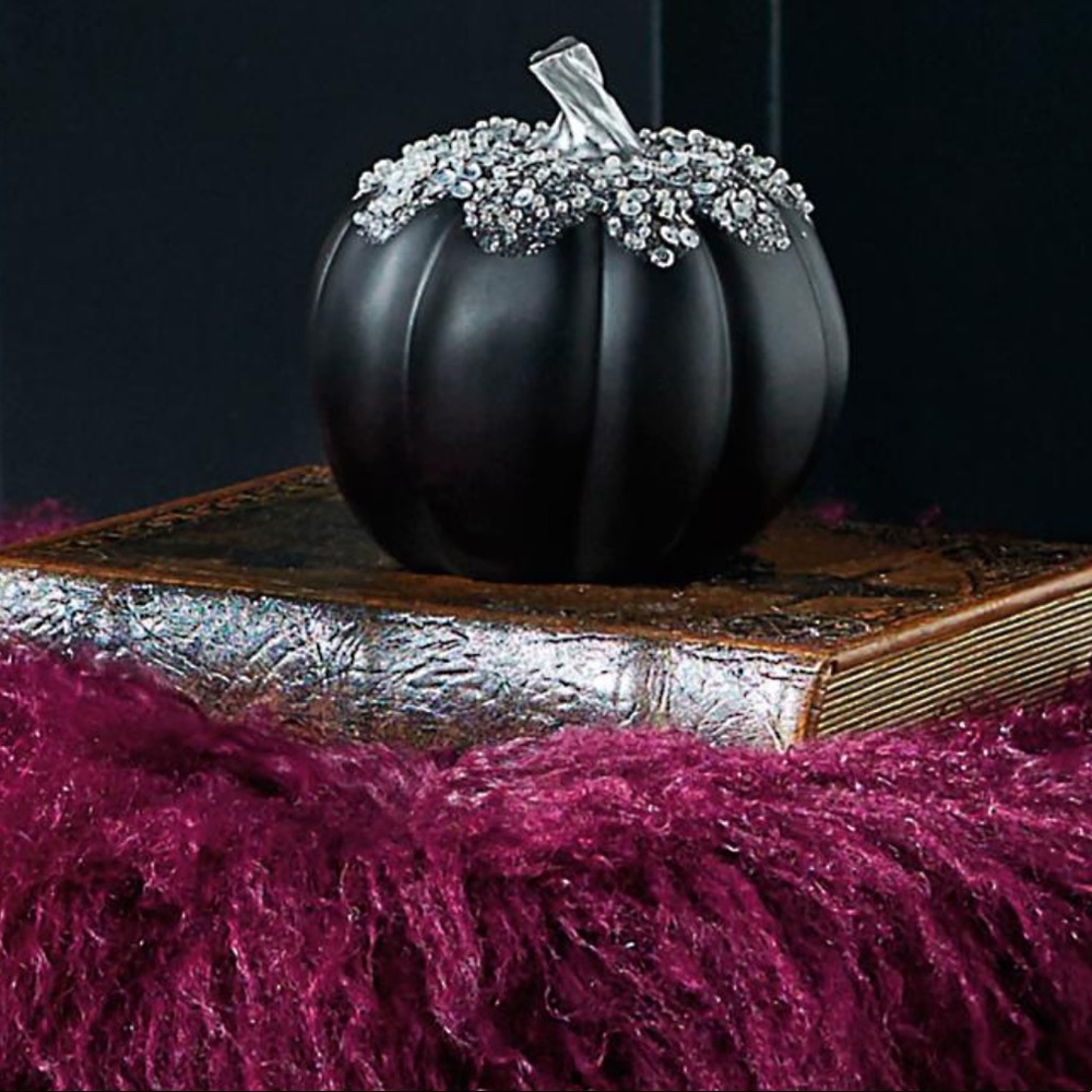 New Grandinroad Black Jeweled Glam Designer Pumpkin, Black/Silver, Small